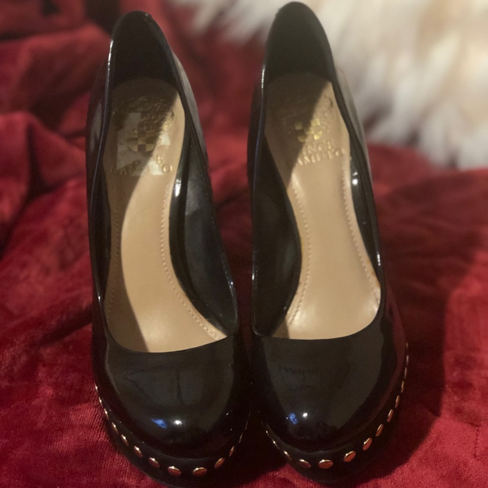 Black and gold heels